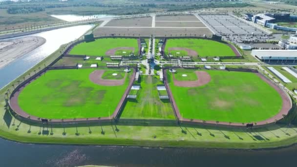 Vue Aérienne Terrain Balle Plein Air Avec Nouveaux Stades Baseball — Video