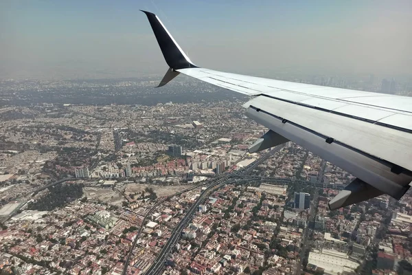 View Mexico City Airplane Window Commercial Jet Plane Landing Local — 스톡 사진
