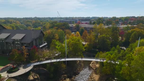 Aerial View Reedy River Waterfalls Downtown Greenville City South Carolina — Stock Video