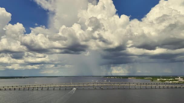 Heavy Thunderstorm Approaching Traffic Bridge Connecting Punta Gorda Port Charlotte — Stock Video