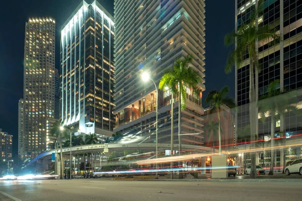 Éjszakai Városi Táj Belvárosban Kerület Miami Brickell Floridában Usa Megvilágított — Stock Fotó