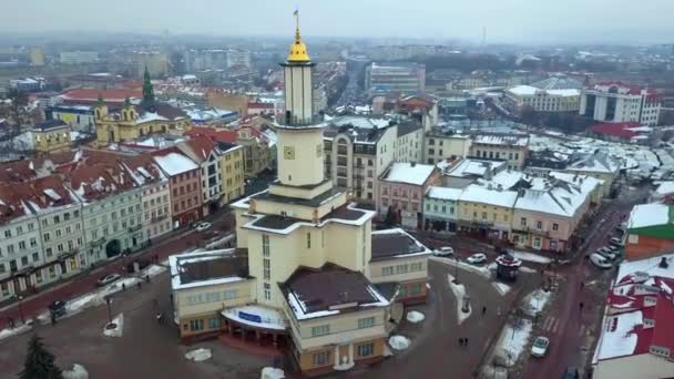 Vista Aérea Centro Cidade Ivano Frankivsk Ucrânia Antigos Edifícios Históricos — Vídeo de Stock
