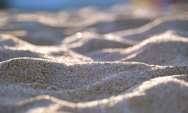 Крупним Планом Чиста Жовта Поверхня Піску Покриває Приморський Пляж Освітлений — стокове фото