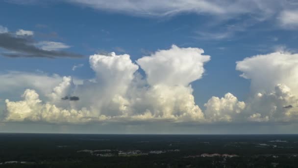 夏の青い空のフロリダの田園風景の上に雷雨を形成する白い積乱雲の時間経過 雲の中の天気の移動と変化 — ストック動画