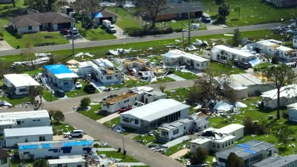 Förstörd Orkanen Ian Förorts Hus Florida Husbil Bostadsområde Konsekvenser Naturkatastrofer — Stockvideo