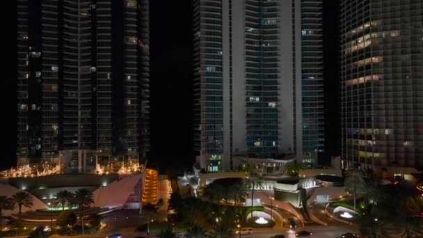 Vista Desde Arriba Edificios Rascacielos Altos Iluminados Centro Ciudad Sunny — Vídeos de Stock