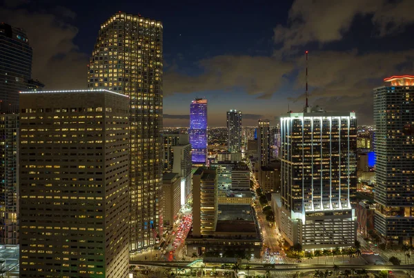Aerial View Downtown District Miami Brickell Florida Usa Brightly Illuminated — Stock Photo, Image