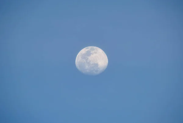 Pleine Lune Brillante Sur Ciel Bleu Pendant Jour Disque Lunaire — Photo