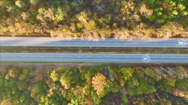 Autonomes Lastwagenscansystem Warnt Vor Weichspülproblemen Beim Fahren Auf Amerikanischen Autobahnen — Stockvideo