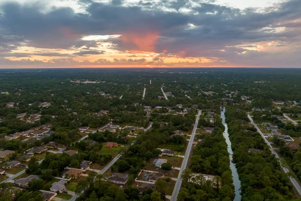 Aerial Landscape View Suburban Private Houses Green Palm Trees Florida — Fotografia de Stock