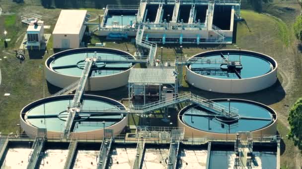 Aerial View Water Treatment Factory City Wastewater Cleaning Facility Purification — Stock Video