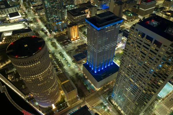 Letecký Pohled Centrum Města Tampa Floridě Usa Jasně Osvětlené Vysoké — Stock fotografie