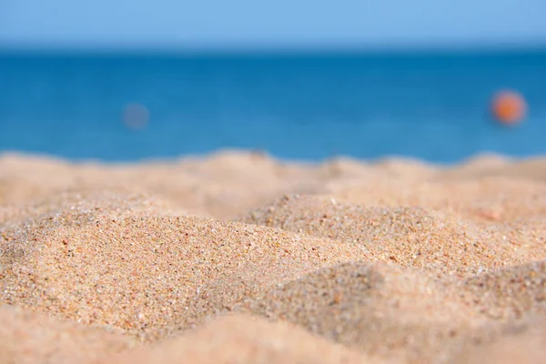 Крупним Планом Чиста Жовта Поверхня Піску Покриває Приморський Пляж Блакитною — стокове фото