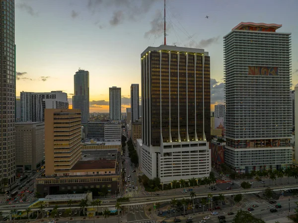 Abendliche Stadtlandschaft Der Innenstadt Von Miami Brickell Florida Usa Skyline — Stockfoto