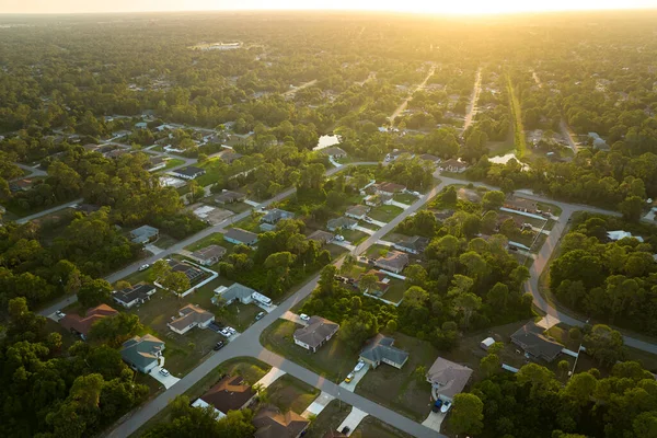 Вид Воздуха Пригородный Пейзаж Частными Домами Между Зелеными Пальмами Тихом — стоковое фото