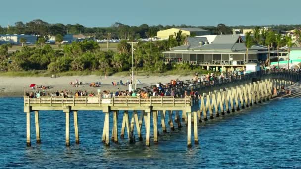 Les Gens Profitant Vacances Sur Jetée Pêche Venise Floride Activités — Video