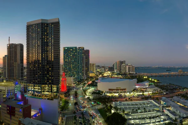 Éjszakai Városi Táj Belvárosban Kerület Miami Brickell Floridában Usa Skyline — Stock Fotó