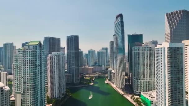 Miami Brickell Flórida Eua Vista Aérea Centro Cidade Americano Distrito — Vídeo de Stock