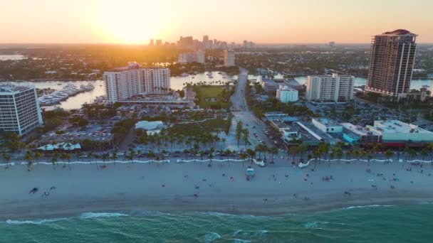 View Las Olas Beach Fort Lauderdale Florida American Southern Seashore — Stock Video