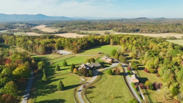 Large Expensive Farmhouse Surrounded Farm Fields Dense Woods Rural North — Stock Video