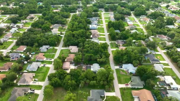 フロリダ州静かな田園地帯の緑のヤシの木の間の郊外の民家の空中風景 — ストック動画