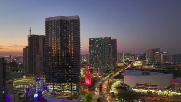 Miami Brickell Şehir Merkezindeki Hava Görüntüsü Florida Abd Modern Amerikan — Stok video