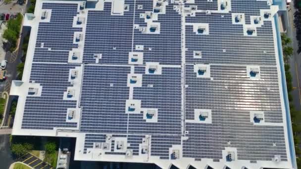 Electric Photovoltaic Solar Panels Installed Shopping Mall Building Rooftop Production — Stock Video