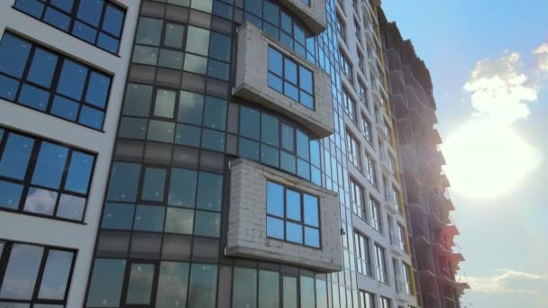 High Residential Apartment Building Monolithic Frame Glass Windows Construction Real — Wideo stockowe