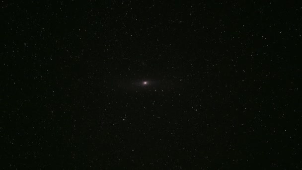 Timelapse Galáxia Andrômeda Céu Coberto Estrelas Escuras Fotografia Cosmos Profundos — Vídeo de Stock