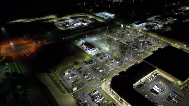 Aerial Night View Many Cars Parked Parking Lot Lines Markings — Videoclip de stoc