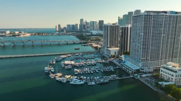 Légi Kilátás Bay Marina Luxus Jachtok Belvárosában Miami Város Floridában — Stock videók