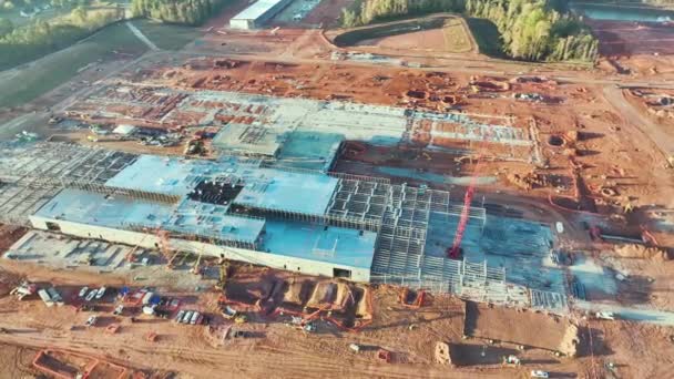 Luchtfoto Van Bouwplaats Van Een Nieuw Fabriekscomplex Aanbouw Industriële Apparatuur — Stockvideo