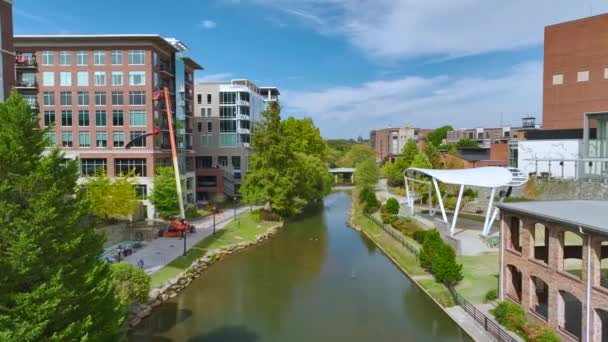 Arquitectura Céntrica Ciudad Greenville Carolina Del Sur Vista Del Río — Vídeo de stock