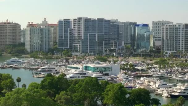 Sarasota City Florida Usa Mit Luxusjachten Die Der Sarasota Bay — Stockvideo
