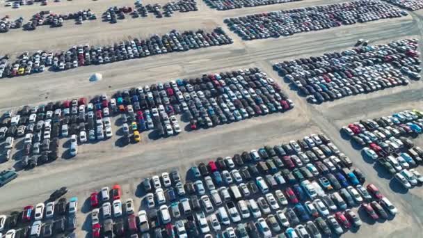 Luftaufnahme Der Auktion Reseller Company Großen Parkplatz Mit Geparkten Autos — Stockvideo