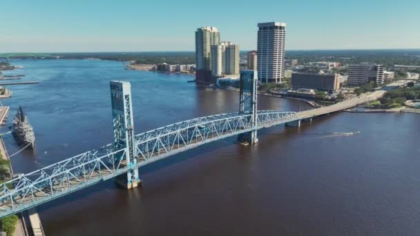 Aerial View Main Street Bridge Johns River Water Jacksonville Florida — Stock Video