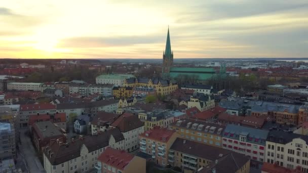 Luchtfoto Van Oude Historische Linkoping Stad Zweden Europese Architectuur Scandinavische — Stockvideo