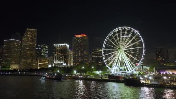 Νυχτερινό Αστικό Τοπίο Του Skyviews Miami Observation Wheel Στο Bayside — Αρχείο Βίντεο