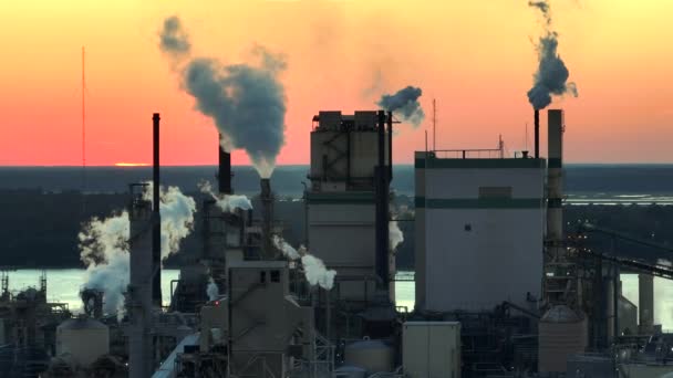 Enorm Fabrik Med Höga Skorstenar Förorenande Atmosfär Med Koldioxid Rök — Stockvideo