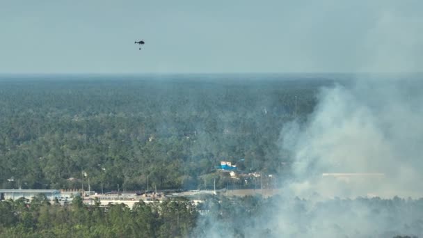 Aerial View Fire Department Helicopter Extinguishing Wildfire Burning Severely Florida — Stock Video