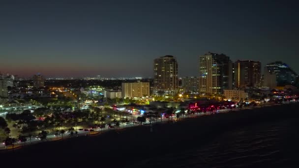 Вид Повітря Місто Форт Лодердейл Вночі Лас Олас Біч Перед — стокове відео