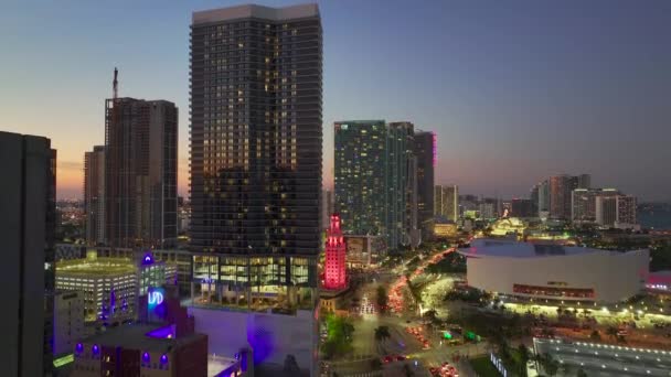 Noite Paisagem Urbana Centro Cidade Miami Brickell Flórida Eua Skyline — Vídeo de Stock