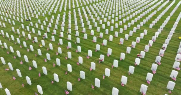 Pemakaman Nasional Sarasota Dengan Banyak Batu Nisan Putih Rumput Hijau — Stok Video