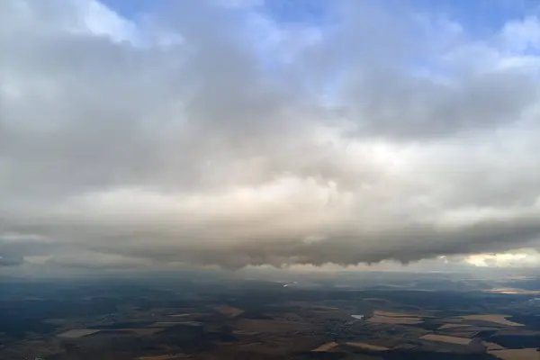 Aerial View High Altitude Earth Covered Puffy Rainy Clouds Forming — Stock Photo, Image