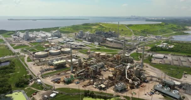 关于磷酸盐处理和加工工厂的空中视图 佛罗里达州坦帕的Mosaic Riverview植物 磷酸化学生产工业设施 — 图库视频影像