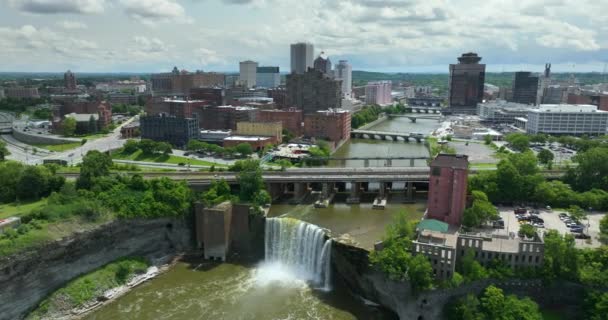 Aerial View High Falls District Rochester City New York Urban — Stock Video