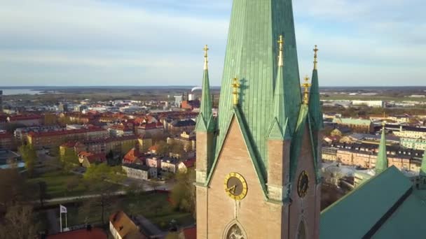 Vista Aérea Antigua Ciudad Histórica Linkoping Suecia Arquitectura Europea Ciudad — Vídeos de Stock