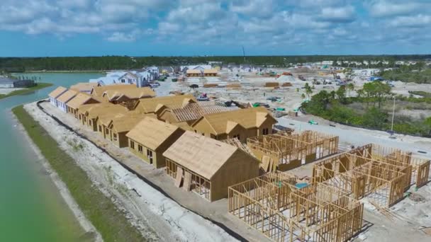Αεροφωτογραφία Ημιτελών Ξύλινων Πλαισίων Οικονομικά Προσιτών Κατοικιών Υπό Κατασκευή Ανάπτυξη — Αρχείο Βίντεο