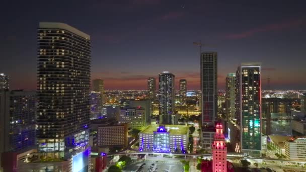 Noční Městská Krajina Centru Miami Brickell Floridě Usa Skyline Vysoce — Stock video