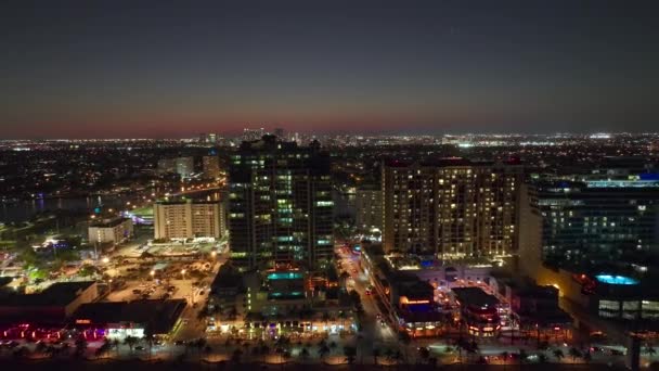 Letecký Noční Pohled Las Olas Beach Městě Fort Lauderdale Vysoce — Stock video